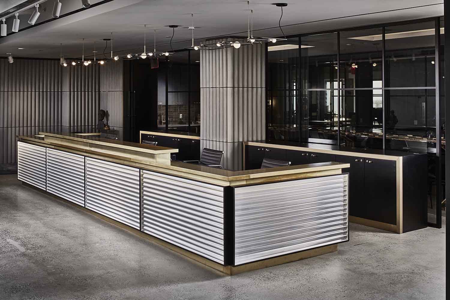 Bespoke brass reception desk