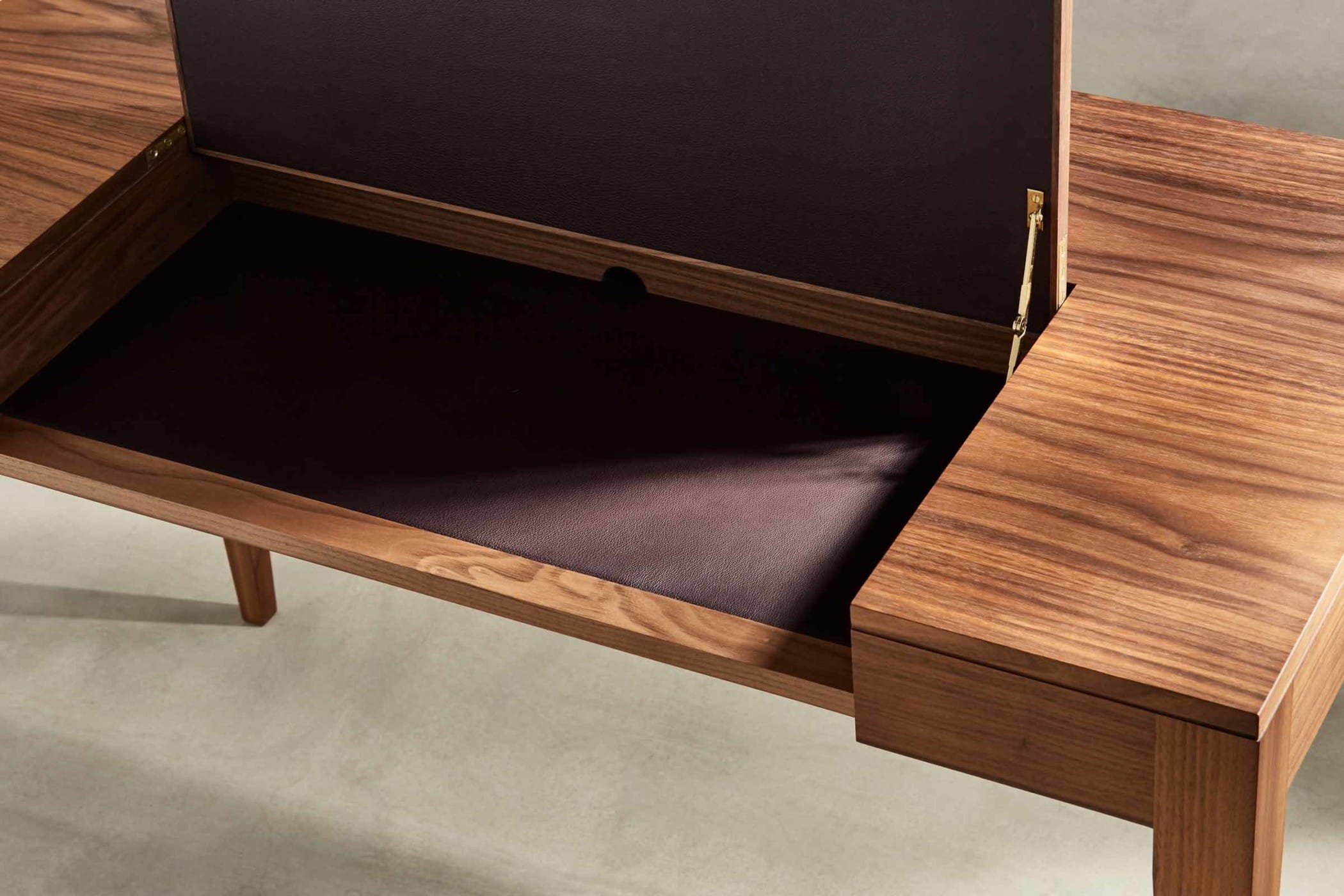 walnut writing desk with leather inlay