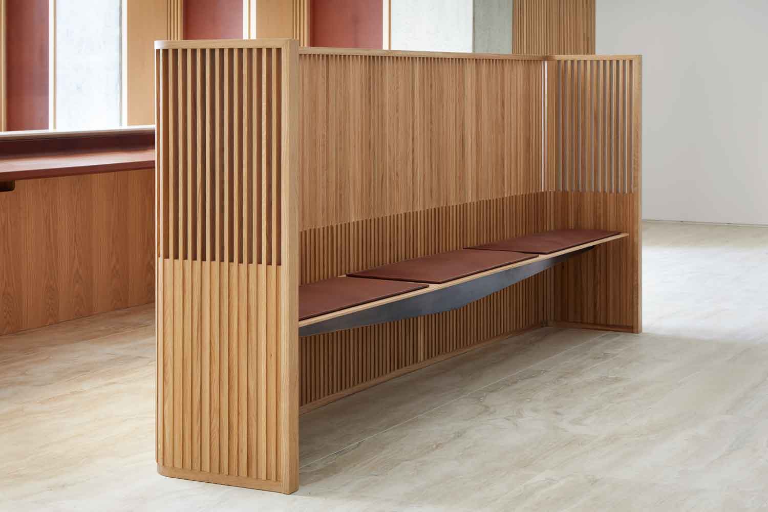 Bespoke oak and leather reception seating