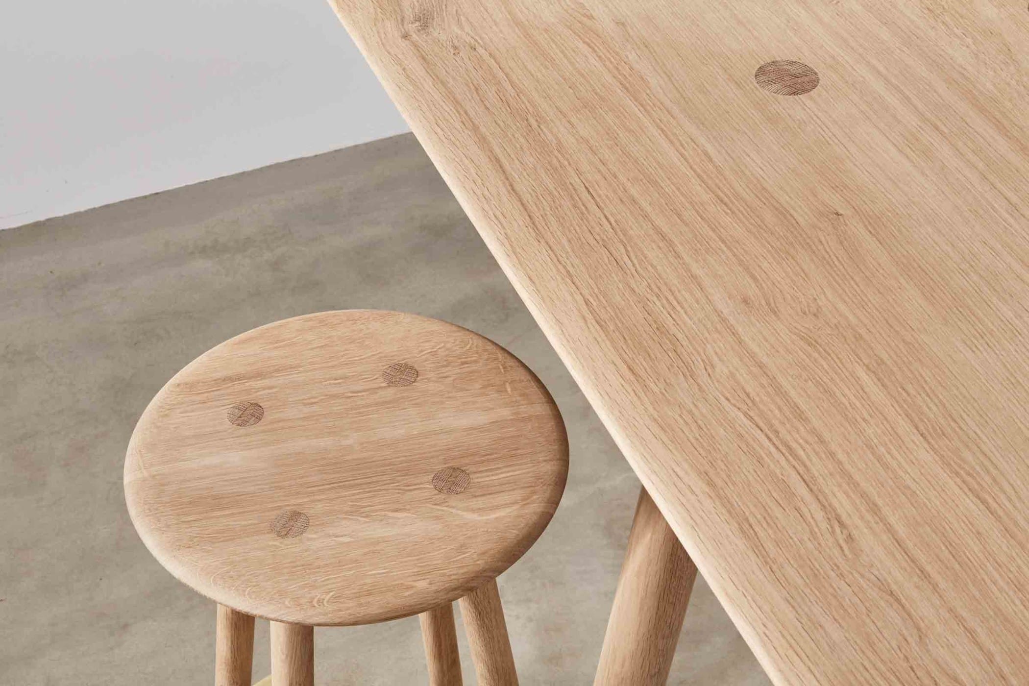 modern high table made from oak with matching stool