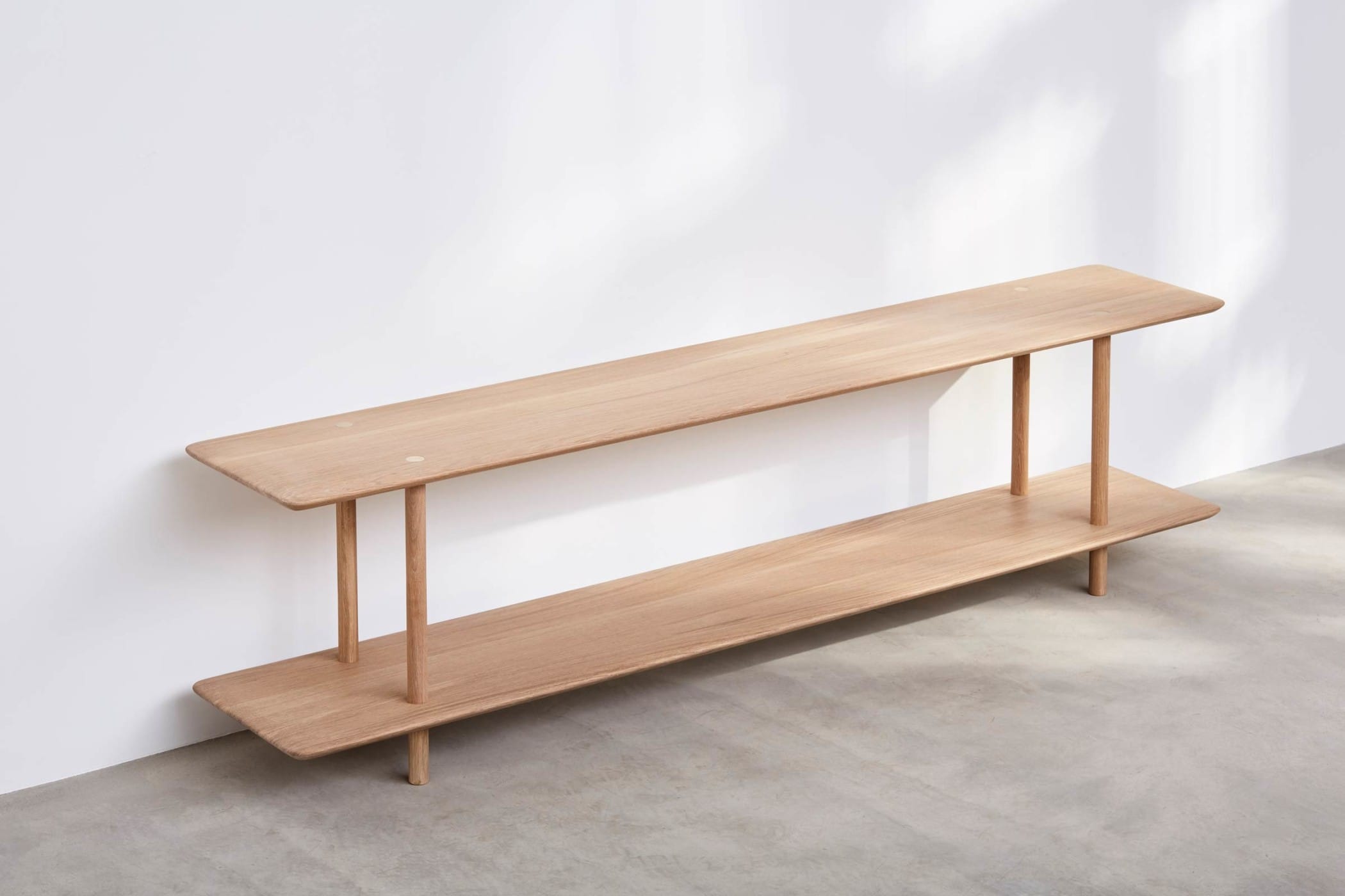 oak low shelving with two shelves