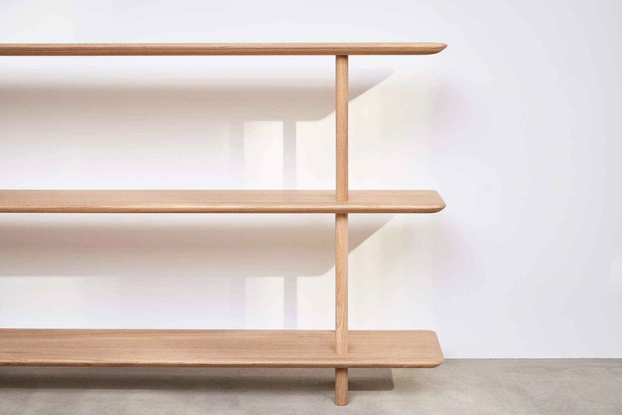 oak low shelving with three shelves