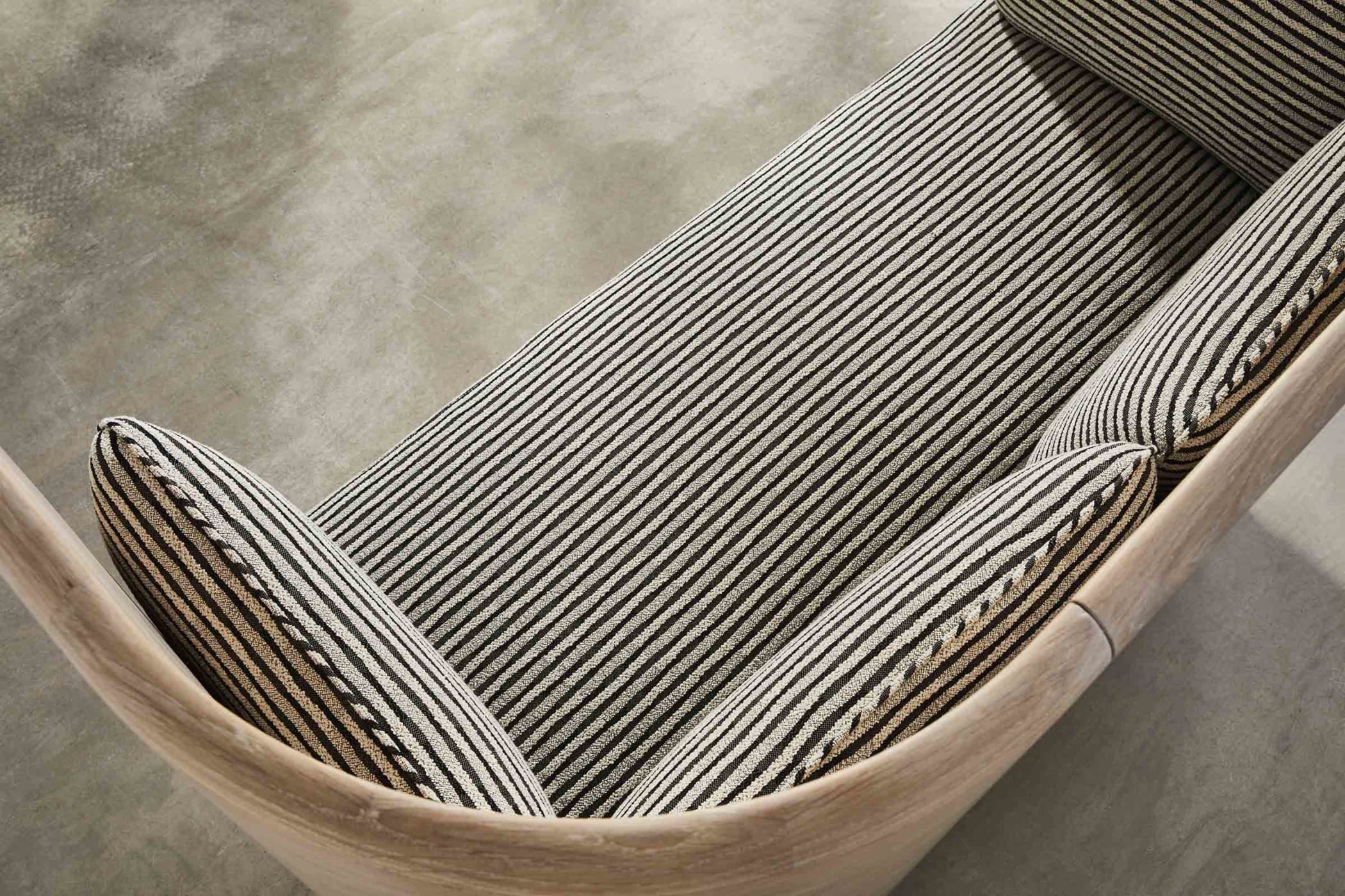 oak high sofa with striped cushions