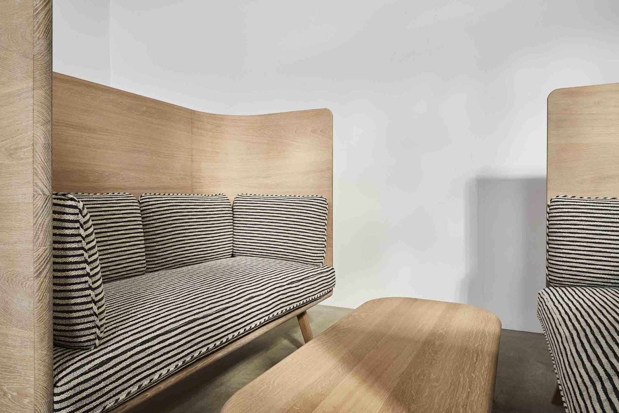 oak high sofa with striped cushions