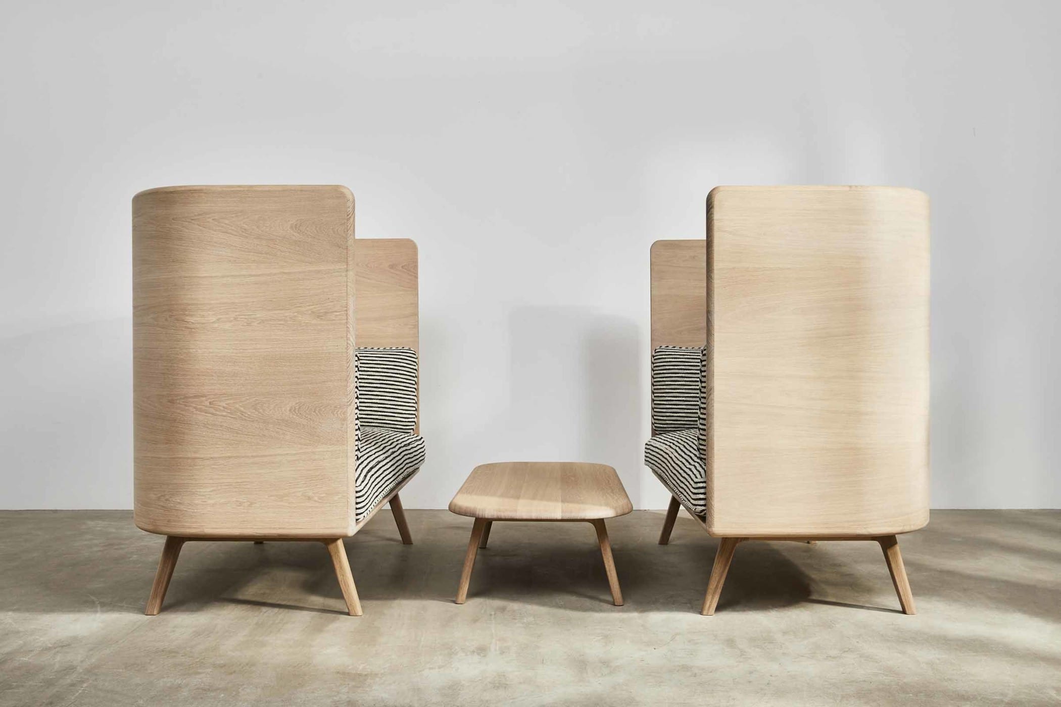 oak high sofa with striped cushions